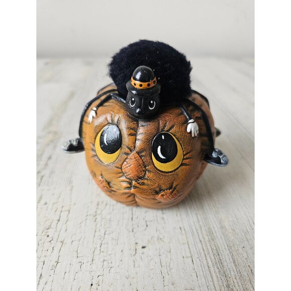 Dana's 1998 pumpkin ceramic spider jack-o'-lantern Halloween decor shabby chic s - Picture 1 of 9